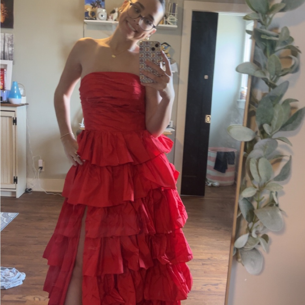 Red Strapless Ruffle Dress - Picture 3 of 3